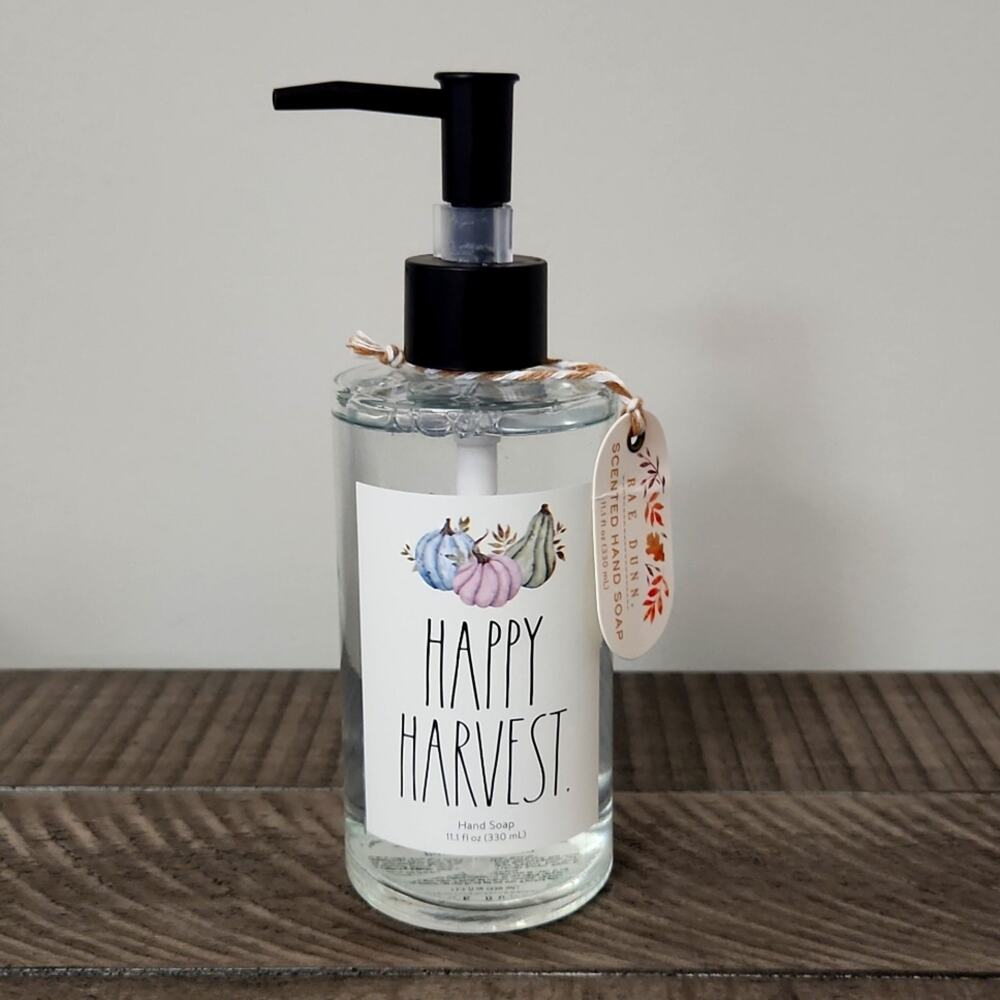 🍁🍂🌰NEW RAE DUNN FALL THANKSGIVING HAPPY HARVEST HAND SOAP GLASS DISPENSER